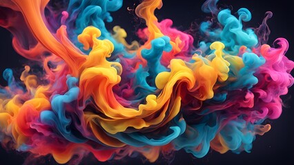 Abstract colorful swirls of smoke against a black background.