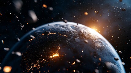 Wall Mural - a planet is surrounded by a lot of debris, including rocks and dust