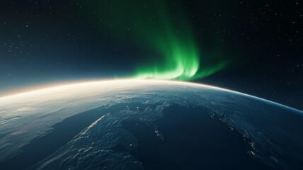 Wall Mural - a beautiful blue and green planet with a bright green aurora