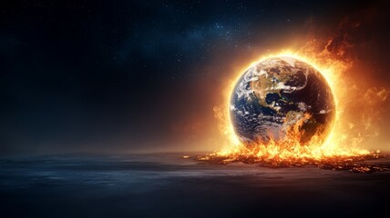 Wall Mural - A planet is on fire and surrounded by a black background