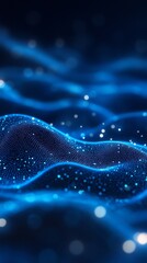 Aufkleber - Abstract blue wavy digital landscape with glowing particles