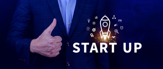 Startup business concept, rocket launching and flying to sky for growing business, fast business success, startup founder, network connection, idea generation, digital marketing success.