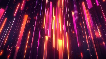 Poster - Contemporary abstract 2D cartoon illustration featuring glowing vertical lines and a collection of vibrant futuristic radiant sticks creating a stylish backdrop