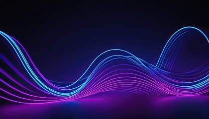 Wall Mural - Purple Waves on Dark background with blue and purple gradient lines in wavy movement 525