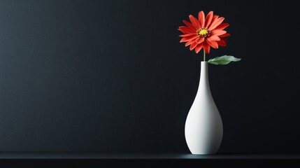 Wall Mural - Single red flower in white vase on