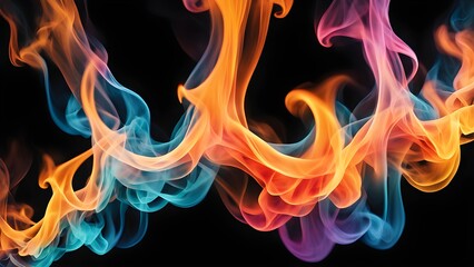 Wall Mural - Abstract colorful smoke swirls on black background.