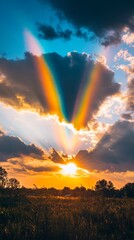 Sticker - Dramatic sky with colorful sun rays at