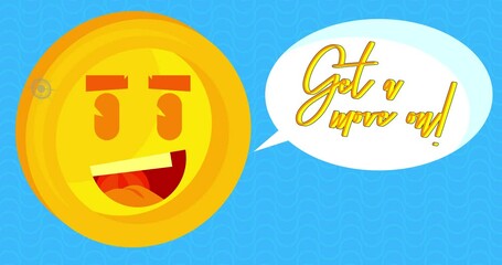 Poster - Gold Coins with Get a move on! text. Golden metal coin cash, money pattern.
