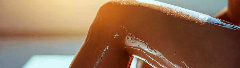 Poster - Close-up of a smooth, glistening skin surface illuminated by soft light, showcasing beauty and tranquility.