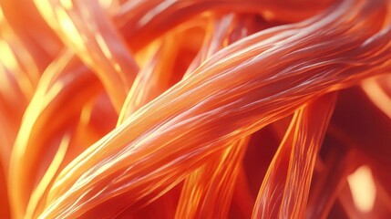 Poster - Close-up of vibrant orange fibers interwoven to create a dynamic and abstract texture, perfect for artistic and design projects.