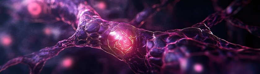 Poster - Abstract representation of neurons highlighting synapses and connections, showcasing the beauty of neural networks in vibrant colors.