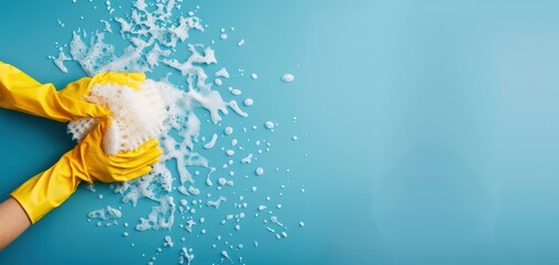 A person is washing a dish with soap and water