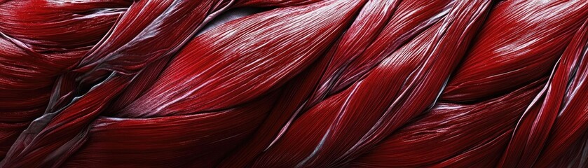 Poster - Close-up of vibrant red strands woven together, showcasing rich texture and depth, ideal for artistic and design projects.