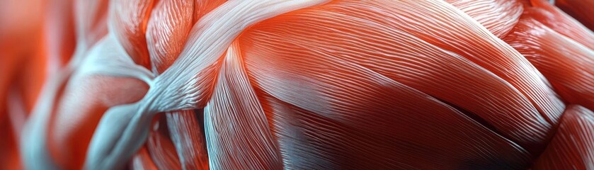 Poster - Close-up view of muscle fibers showcasing intricate details and textures in vibrant colors, highlighting the strength of human anatomy.