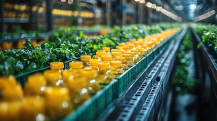 Bottles and Plants on Conveyor Belt