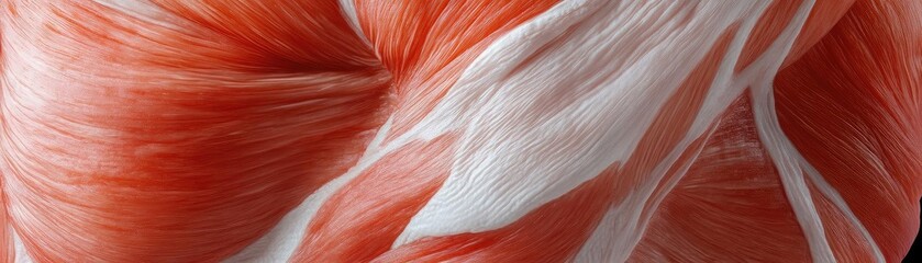 Poster - Abstract close-up image of flowing fabric in vibrant red and white hues, creating dynamic movement and artistic texture.