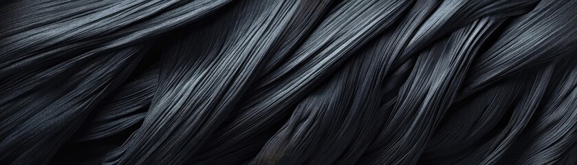 Aufkleber - A sleek black texture showcasing smooth, flowing strands, perfect for backgrounds or artistic projects in fashion or design.