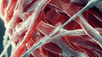 Poster - Close-up of intricate muscle fibers showcasing unique textures and structures in vibrant colors, highlighting biological detail.