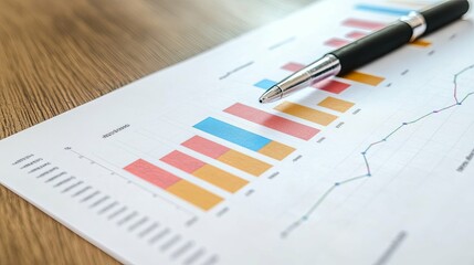 Bar Graph and Line Graph with Pen on Desk