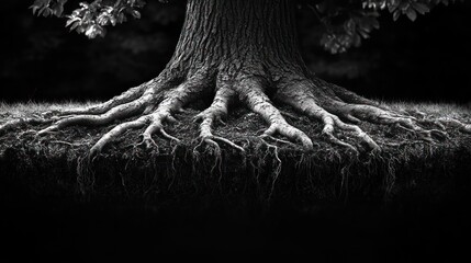 Wall Mural - Tree Roots in Black and White