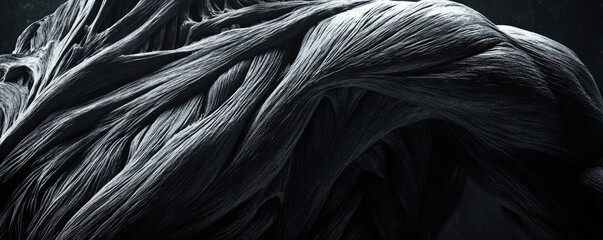 Poster - An abstract composition showcasing flowing, textured strands that create a sense of depth and movement in monochrome tones.