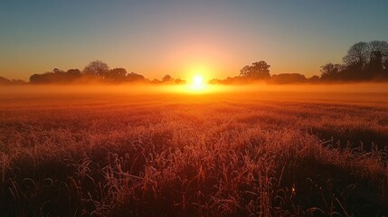 Wall Mural - Sunrise Over Foggy Field