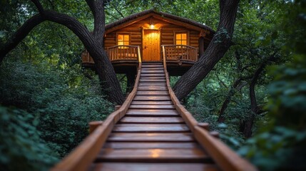 Poster - Wooden Treehouse with a Pathway