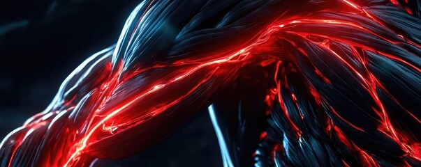 Aufkleber - An abstract representation of energy with glowing red strands intertwined, creating a striking visual contrast against a dark background.