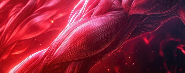 Poster - Stunning close-up of muscular tissue showcasing intricate details and vibrant shades of red, perfect for fitness and anatomy themes.