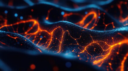 Poster - Abstract visualization of vibrant waves with glowing patterns, showcasing a surreal interplay of light and texture in rich colors.