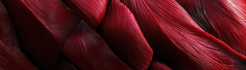 Poster - A close-up view of meticulously woven red strands, showcasing rich texture and intricate details, perfect for artistic projects.
