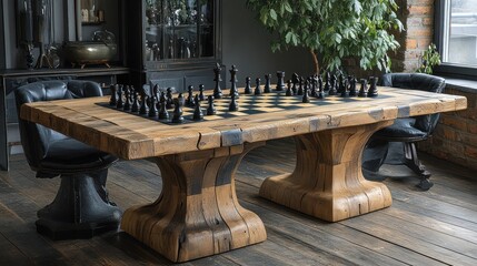 Sticker - Rustic Wooden Chess Table with Unique Base