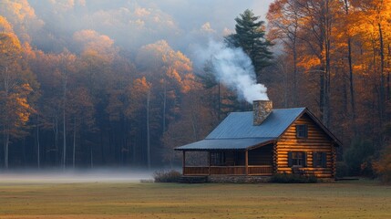 Poster - Cozy Cabin in Autumn Forest