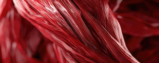 Poster - Close-up of red fibers showcasing texture and color, ideal for backgrounds, textiles, or abstract art concepts.