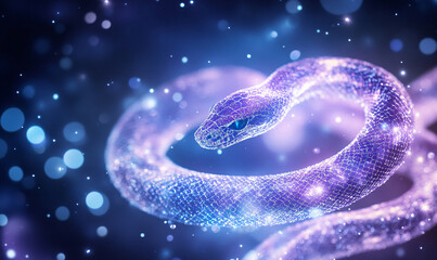 Wall Mural - snake hologram on night sky background-generative ai