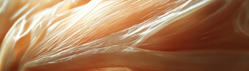 Poster - Close-up view of soft, flowing fibers in warm, natural tones, showcasing texture and movement in a serene visual.