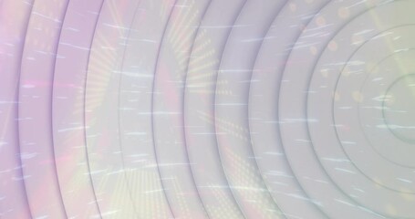 Poster - Animation of glowing light trails moving over white circles background