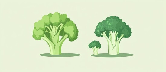 Fresh Green Broccoli And Baby Broccoli On Green Background With Shadows