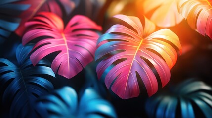 Sticker - Vibrant Tropical Leaves Illuminated by Sunlight