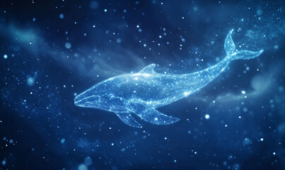 Wall Mural - whale hologram on night sky background-generative ai