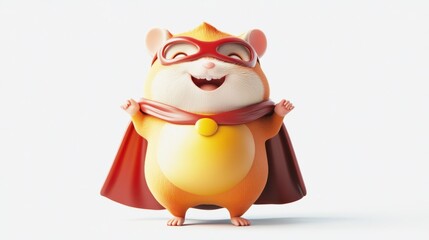 Wall Mural - A cheerful cartoon hamster dressed as a superhero, ready for adventure.