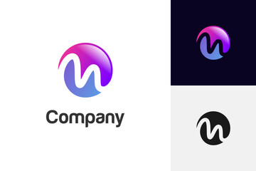 Aufkleber - Abstract letter M globe logo icon design with around circle line m letter shape for multimedia or media identity logo design