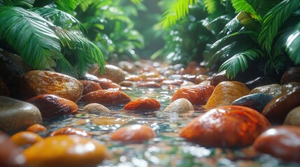 Sticker - Tranquil Stream Flowing Through Lush Greenery