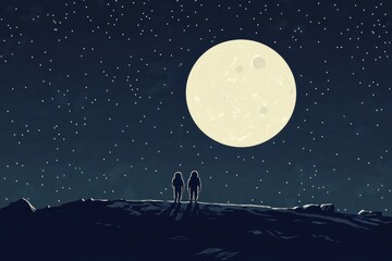 Fototapete - Cosmic Expedition: Vintage Pixel Moon Base Exploration with Astronauts, Copy Space Sky