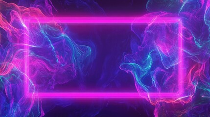Poster - Vibrant purple poster with a magenta border featuring a glowing background Futuristic violet energy and blue neon sound style create a striking laser wallpaper with brush neon art