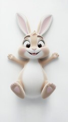 Wall Mural - A cute cartoon rabbit with big ears and a cheerful expression, lying on a white background.