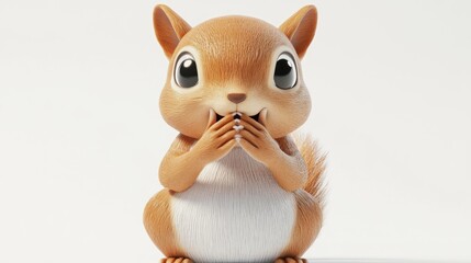 A cute cartoon squirrel with big eyes, sitting and covering its mouth, conveying surprise.