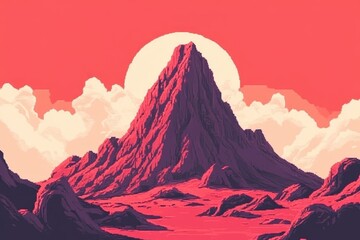 Fototapete - Pixelated Mountain Peak with Caves and Copy Space