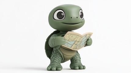 Sticker - A cute turtle character holding a map, exploring its surroundings.