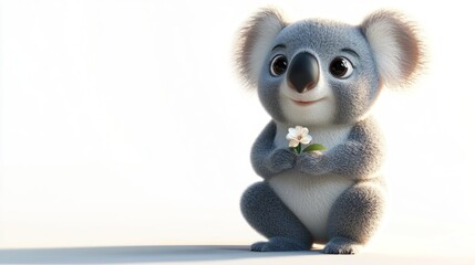 Canvas Print - A cute, animated koala holding a flower, exuding charm and innocence.